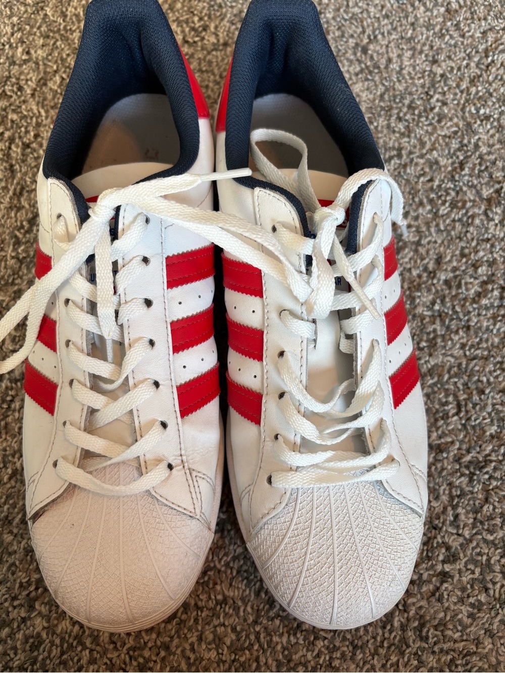 adidas Tip Ten vs Superstar White Sneakers with Red Stripes